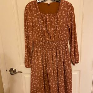Rust Floral Smocked Midi Dress